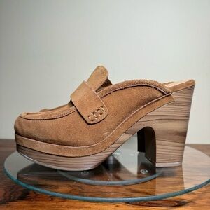 Splendid Vina Suede Platform Clog - toffee suede leather - size 8